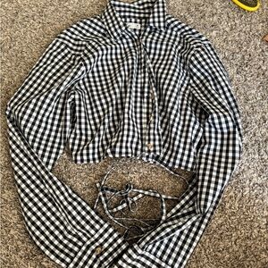 Hollister Black and White Gingham Blazer